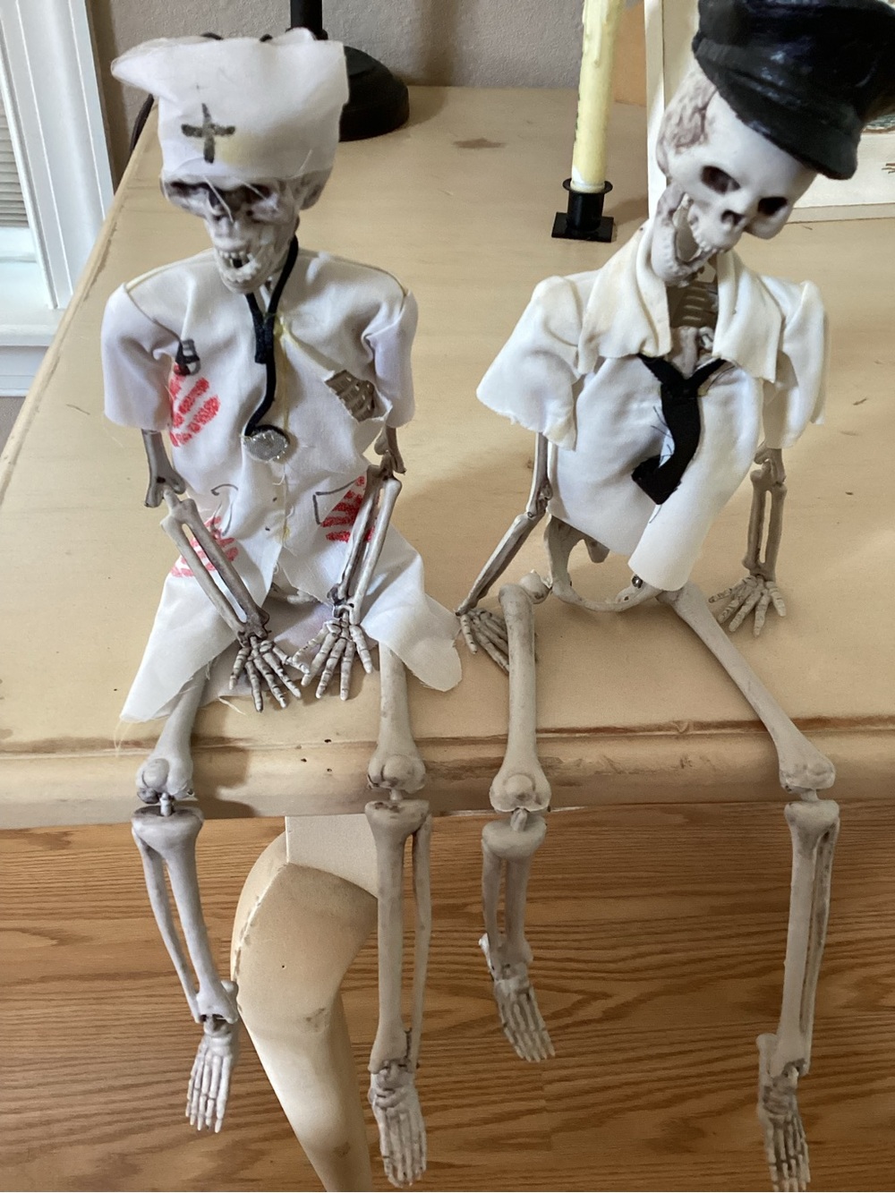 Spooky White Skeleton Nurse Halloween Figurine